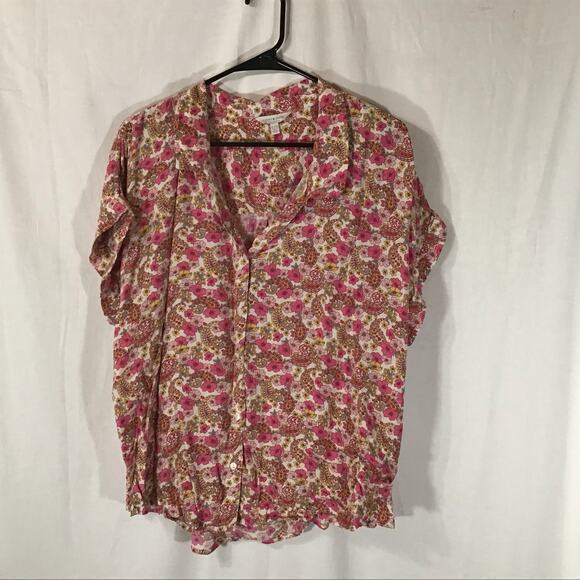 Lucky Brand Pink Floral & Paisley Boho Bohemian Viscose Camp Shirt XL Retro - Picture 1 of 9
